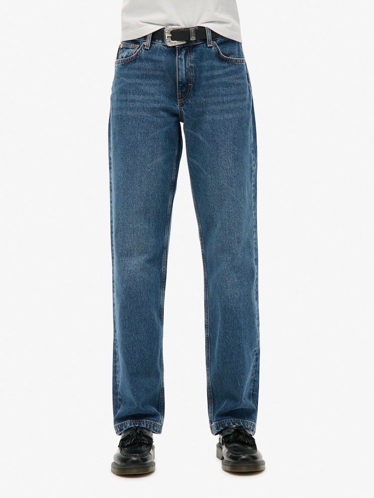 Superdry Blue Chrome Mid Rise Straight Leg 100% Cotton Jeans - Image 4 of 5