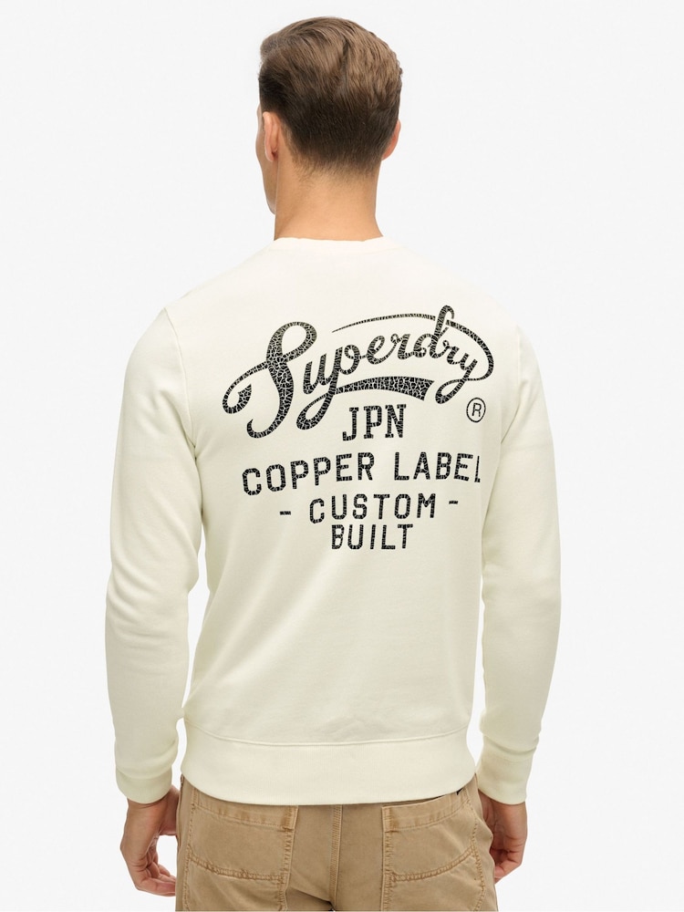 Superdry Cream 100% Cotton Copper Label Graphic Crew Sweatshirt - Image 2 of 5