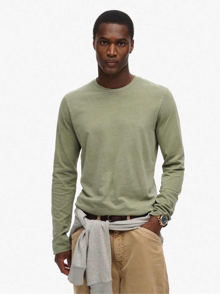 Світло хакі - Superdry 100% Cotton базові Logo лонгслів Top - Image 1 of 3