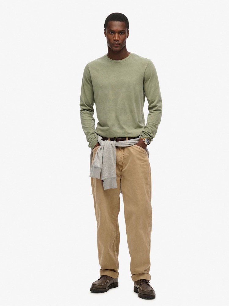 Superdry Light Khaki 100% Cotton Essential Logo Long Sleeve Top - Image 2 of 3 Superdry Light Khaki 100% Cotton Essential Logo Long Sleeve Top - Image 2 of 3