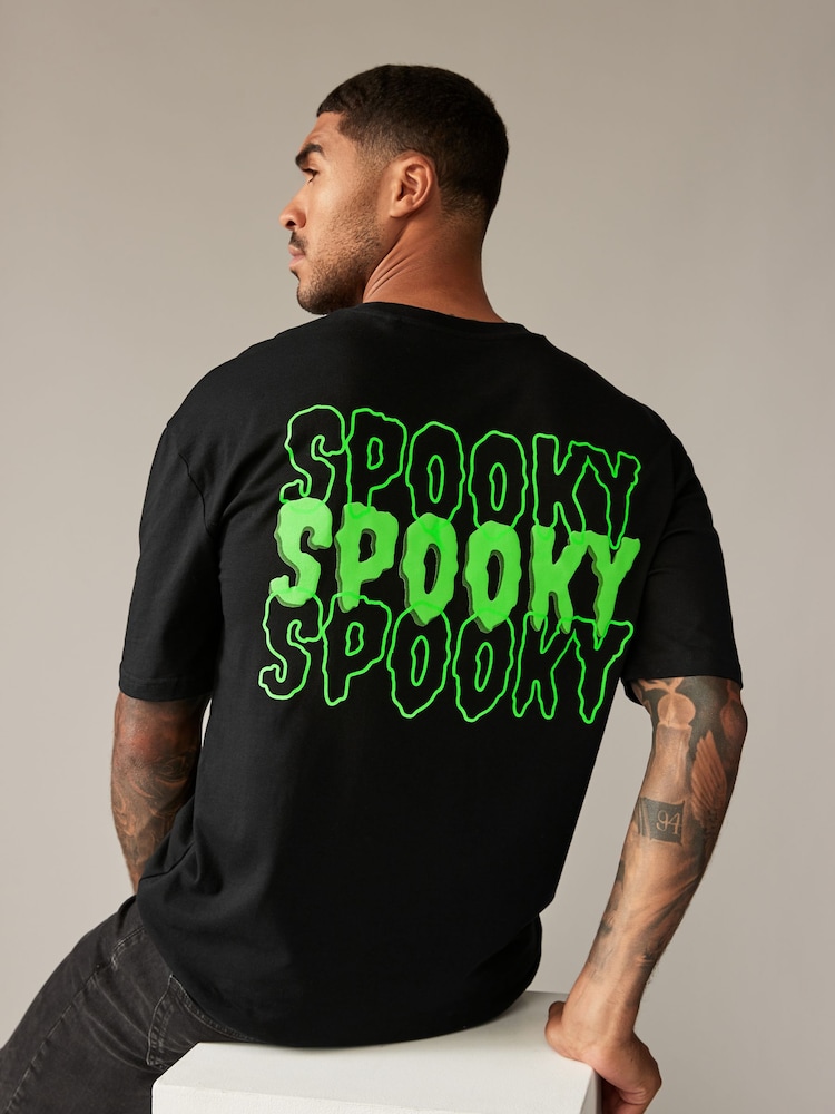Black Spooky Halloween 100% Cotton T-Shirt - Image 1 of 9