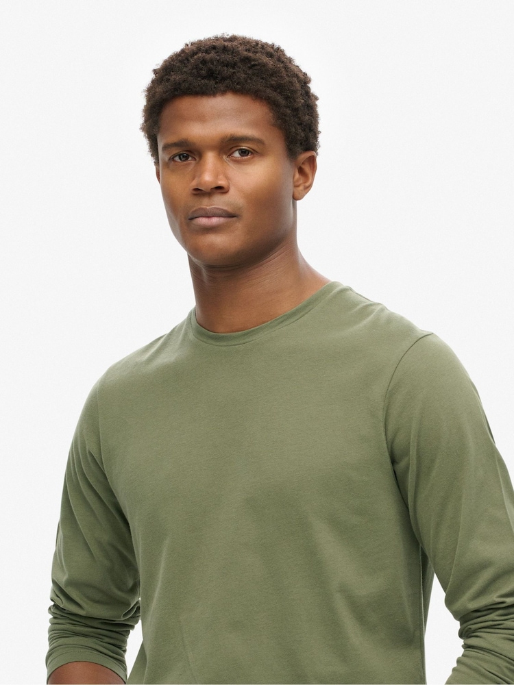 Зелений - Superdry 100% Cotton базові Logo лонгслів Top - Image 3 of 3