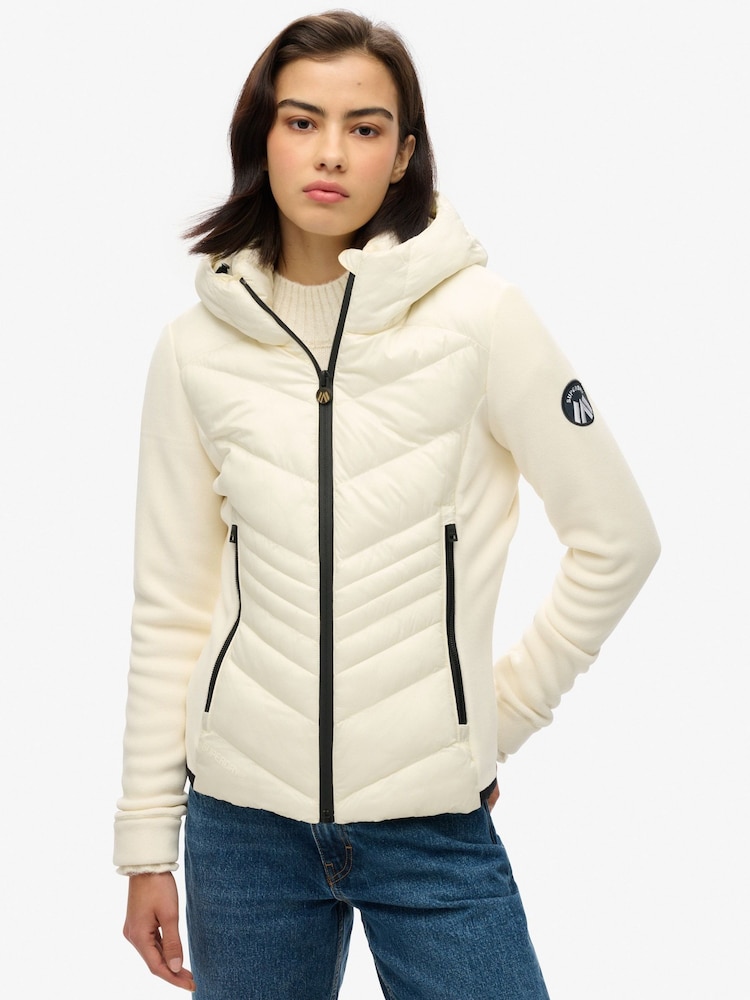 Superdry White Hooded Storm Fleece Jacket - Image 1 of 3