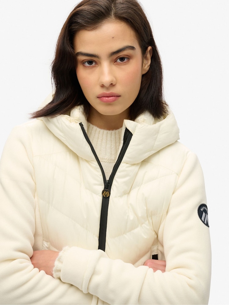Superdry White Hooded Storm Fleece Jacket - Image 3 of 3