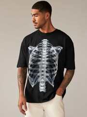 Black Skeleton Halloween 100% Cotton T-Shirt - Image 1 of 7