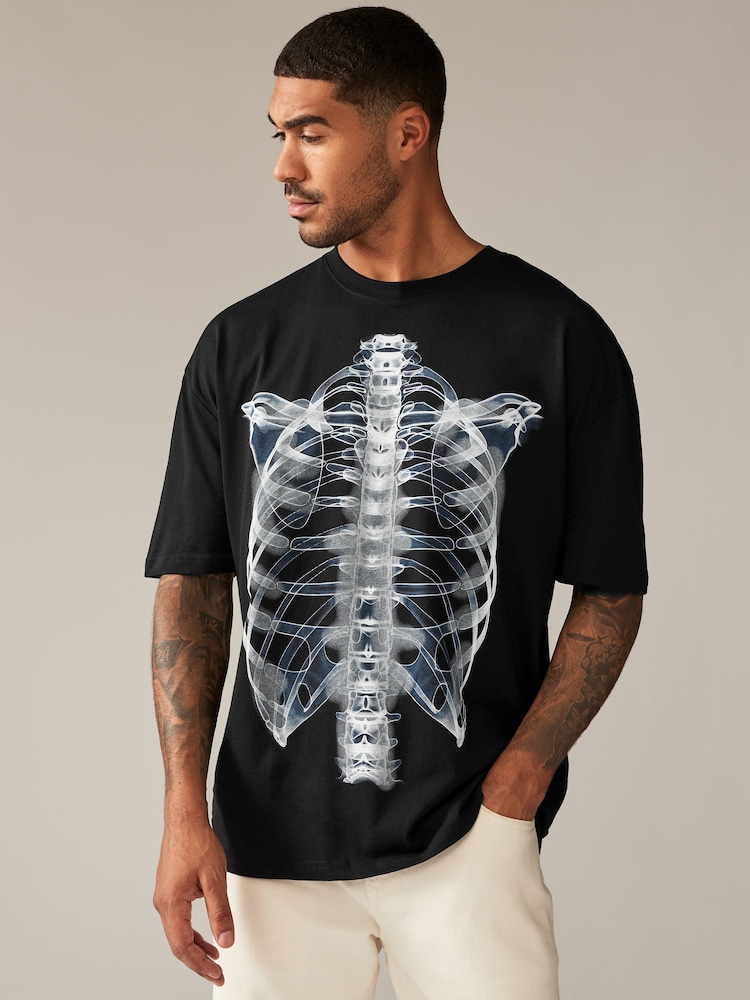 Black Skeleton Halloween 100% Cotton T-Shirt - Image 1 of 7