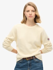 Superdry White Slouchy Knitted Crew Sweatshirt - Image 1 of 4