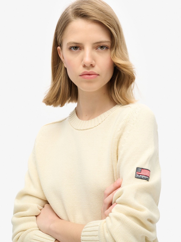 Superdry White Slouchy Knitted Crew Sweatshirt - Image 4 of 4
