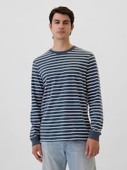 Gap Blue Everyday 100% Cotton Stripe Crew Neck Long Sleeve T-Shirt - Image 1 of 4