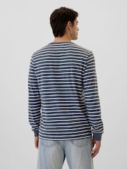 Gap Blue Everyday 100% Cotton Stripe Crew Neck Long Sleeve T-Shirt - Image 2 of 4