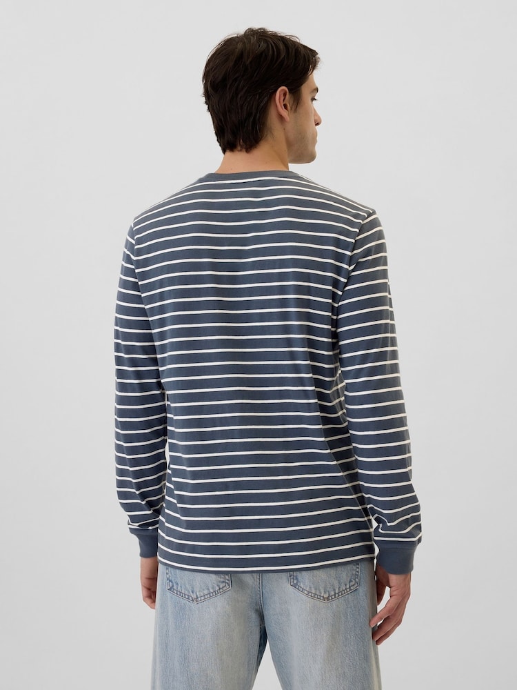 Gap Blue Everyday 100% Cotton Stripe Crew Neck Long Sleeve T-Shirt - Image 2 of 4