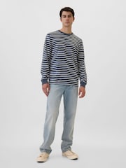 Gap Blue Everyday 100% Cotton Stripe Crew Neck Long Sleeve T-Shirt - Image 3 of 4