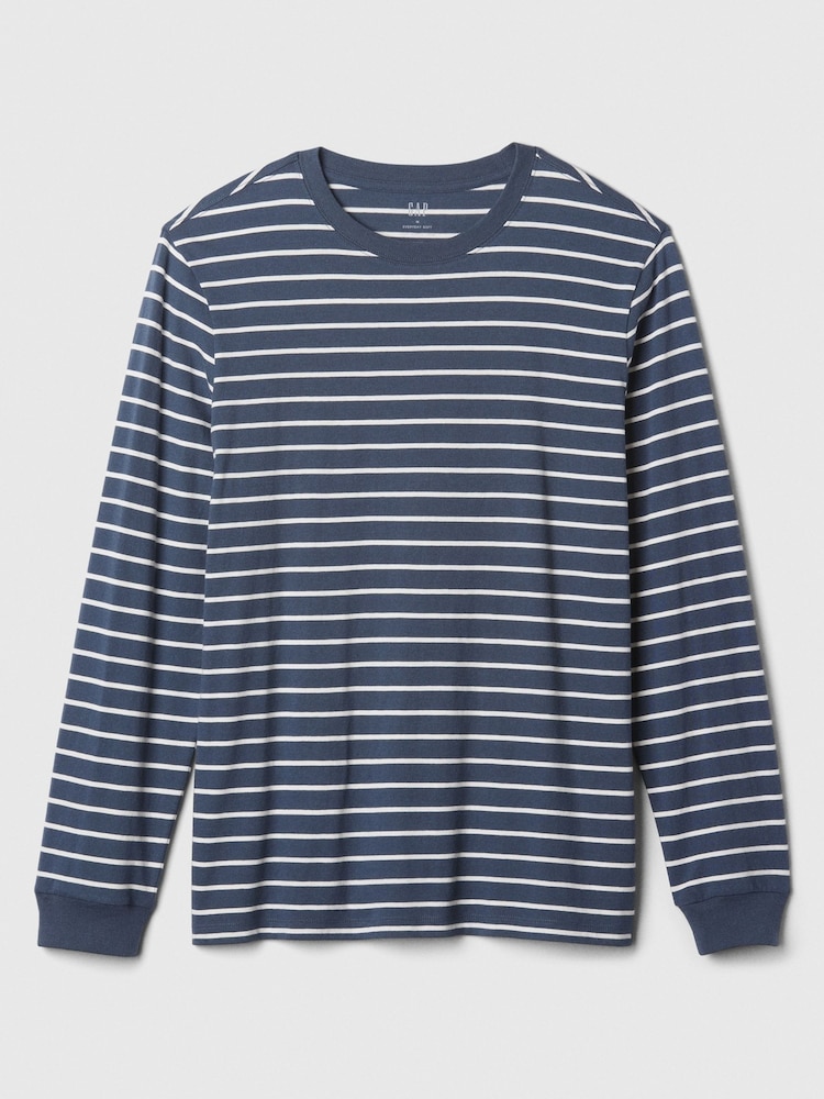 Gap Blue Everyday 100% Cotton Stripe Crew Neck Long Sleeve T-Shirt - Image 4 of 4