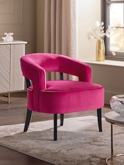 Soft Velvet Fuchsia Pink Remi Wood Accent Chair - Image 1 of 9