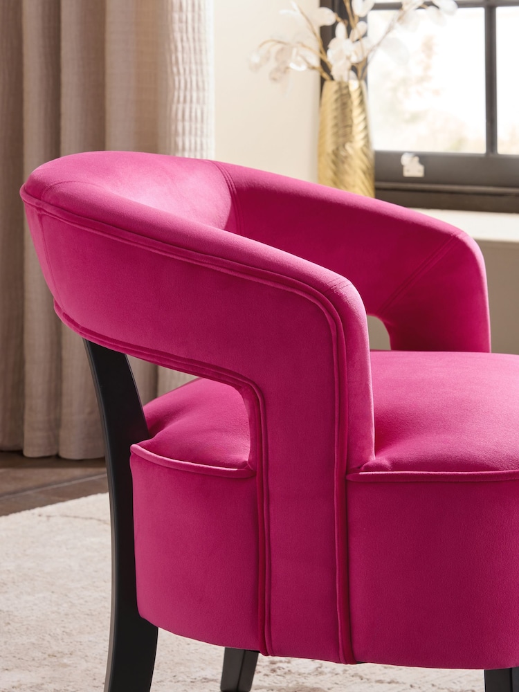Soft Velvet Fuchsia Pink Remi Wood Accent Chair - Image 2 of 9