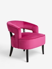 Soft Velvet Fuchsia Pink Remi Wood Accent Chair - Image 6 of 9