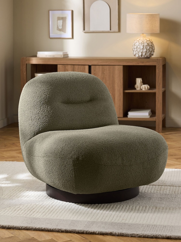 Casual Boucle Sage Green Otis Swivel Accent Chair - Image 1 of 9
