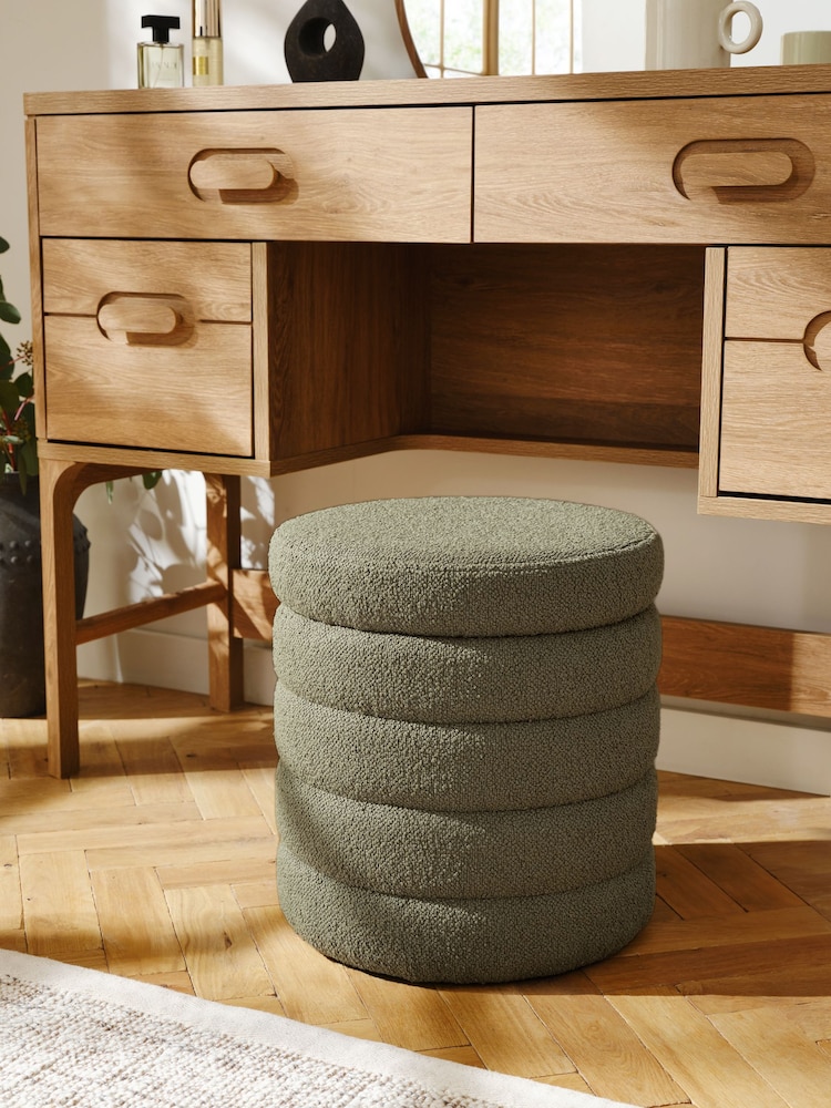 Casual Boucle Sage Green Ribbed Storage Stool - Image 1 of 6