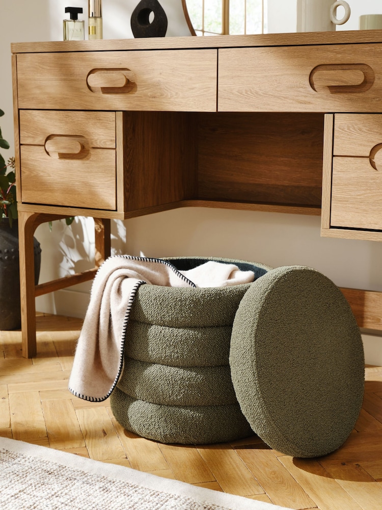 Casual Boucle Sage Green Ribbed Storage Stool - Image 2 of 6