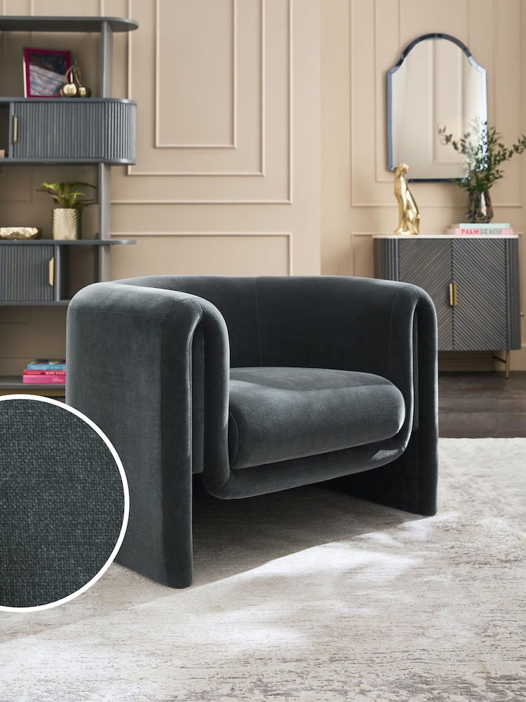 Opulent Chenille Slate Grey Rana Accent Chair - Image 1 of 9