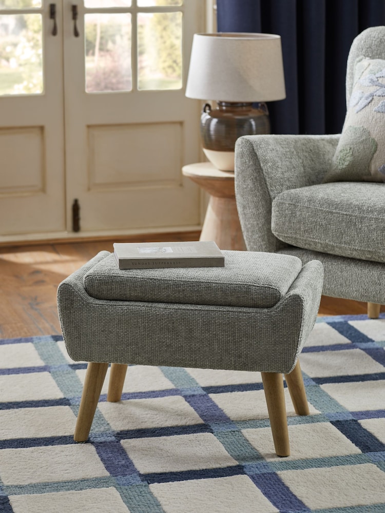 Chunky Chenille Light Grey Wilson Storage Footstool - Image 1 of 8