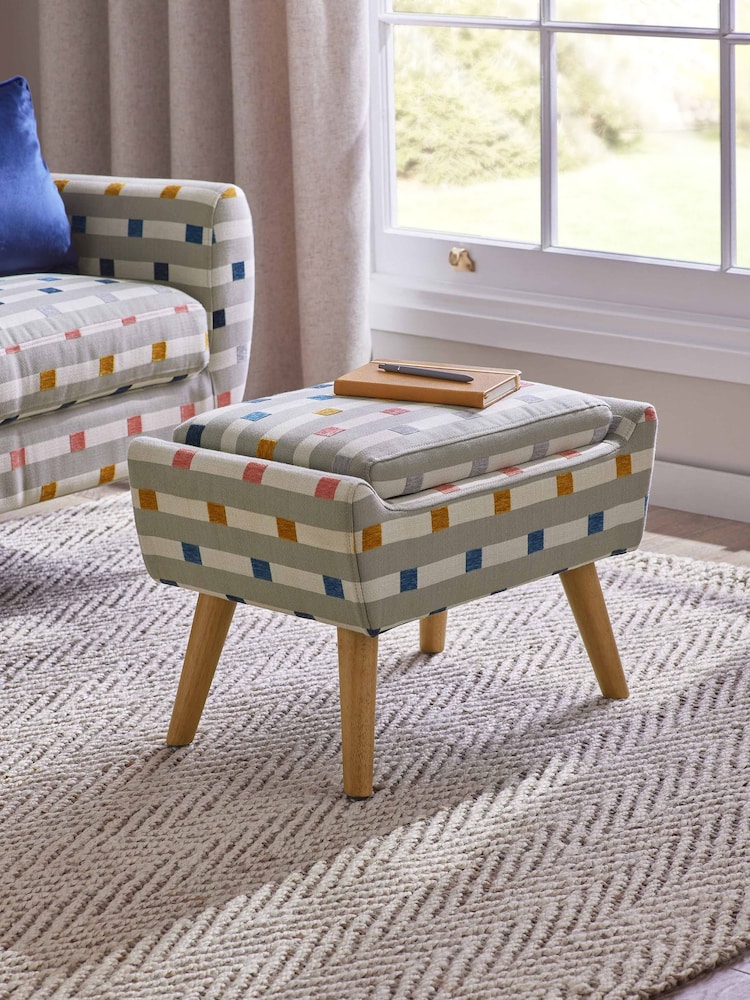 Chunky Stripe Geo Grey Wilson Storage Footstool - Image 1 of 7