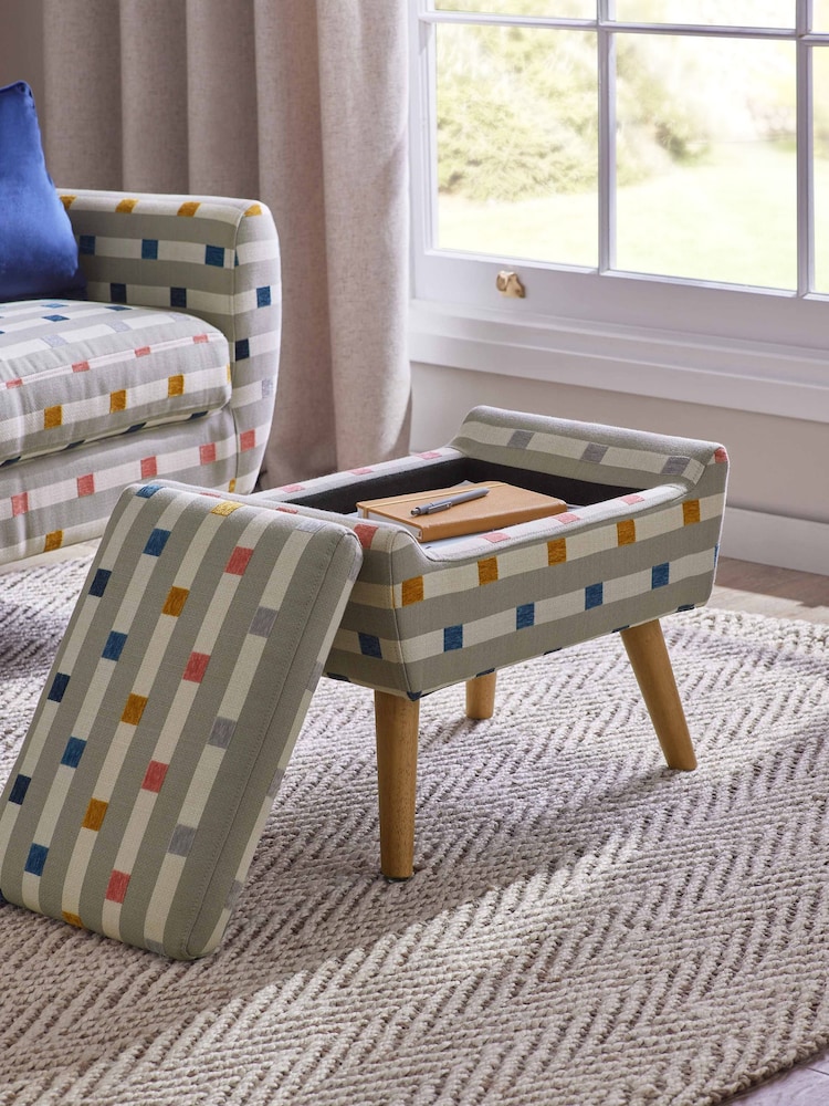 Chunky Stripe Geo Grey Wilson Storage Footstool - Image 2 of 7