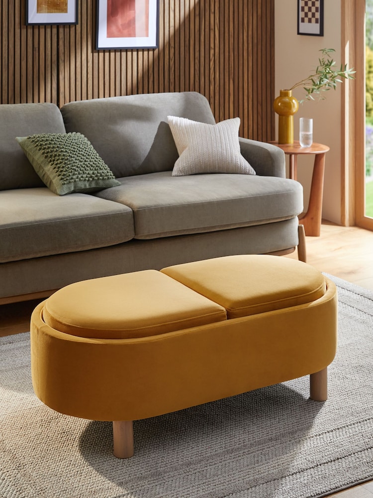Soft Velvet Ochre Yellow Ashton Large Storage Stool - Image 1 of 9