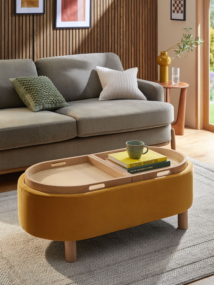 Soft Velvet Ochre Yellow Ashton Large Storage Stool - Image 2 of 9