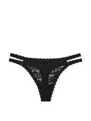 Victoria's Secret PINK Black Double Strap Thong Floral Lace Knickers - Image 4 of 4