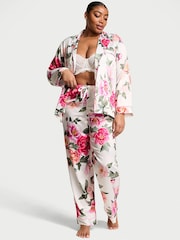 Victoria's Secret Coconut White Floral Satin Long Pyjama Set - Image 1 of 3