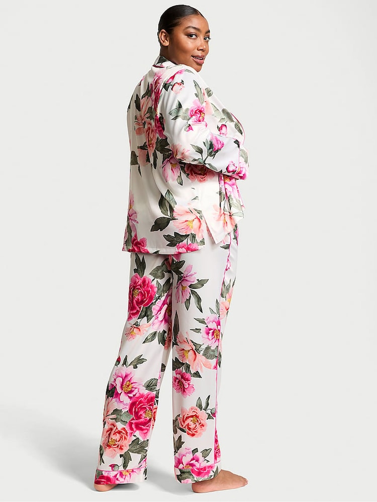 Victoria's Secret Coconut White Floral Satin Long Pyjama Set - Image 2 of 3