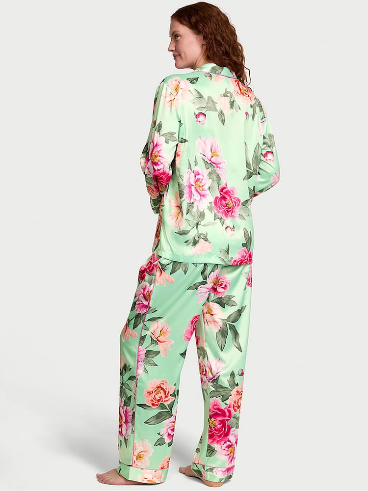 Victoria's Secret Mint Green Floral Satin Long Pyjama Set - Image 2 of 3