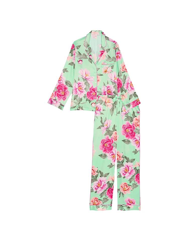 Victoria's Secret Mint Green Floral Satin Long Pyjama Set - Image 3 of 3