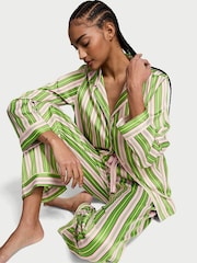 Victoria's Secret Green/Caramel Stripe Satin Long Pyjama Set - Image 1 of 3