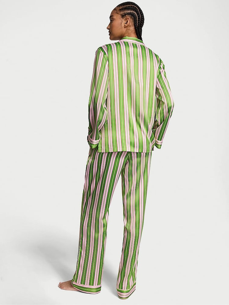 Victoria's Secret Green/Caramel Stripe Satin Long Pyjama Set - Image 2 of 3 Victoria's Secret Green/Caramel Stripe Satin Long Pyjama Set - Image 2 of 3