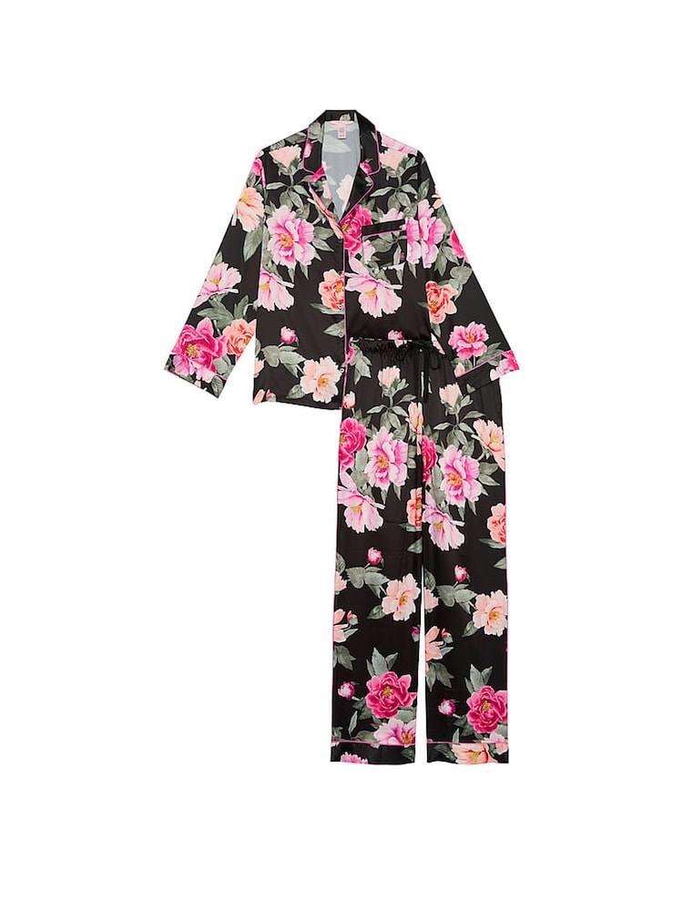 Victoria's Secret Black Floral Bouquet Satin Long Pyjama Set - Image 3 of 3