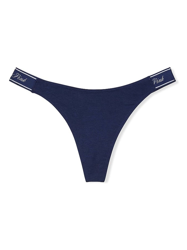 Victoria's Secret PINK Midnight Navy Blue Thong Cotton Logo Knickers - Image 3 of 3