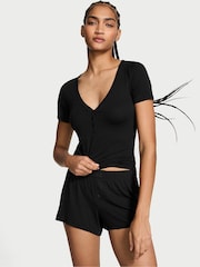 Victoria's Secret Black Modal Rib Henley Short Sleeve Set - Image 1 of 3