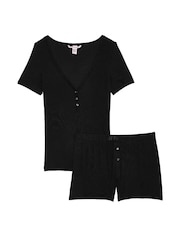 Victoria's Secret Black Modal Rib Henley Short Sleeve Set - Image 3 of 3