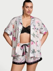 Victoria's Secret Coconut White Floral Satin Short Pyjama Set - Image 1 of 3