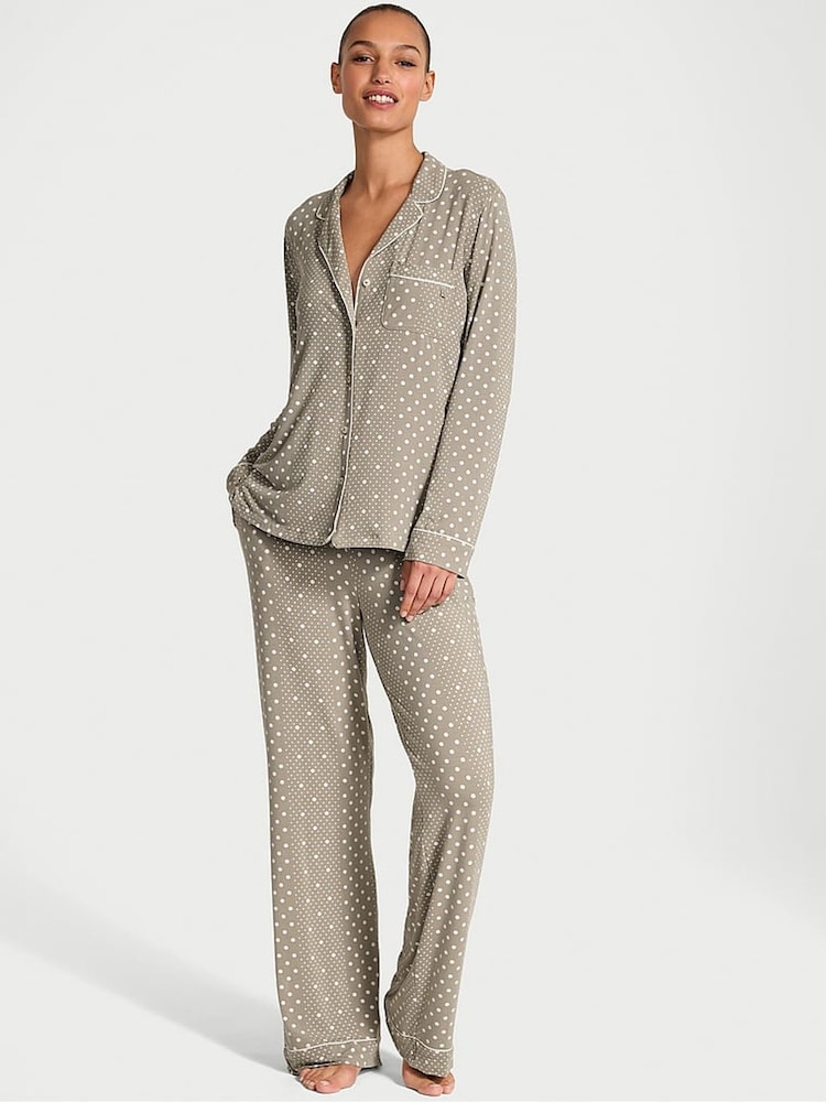 Victoria's Secret Turtle Dove Grey Dots Modal Long Pyjama Set - Image 1 of 3