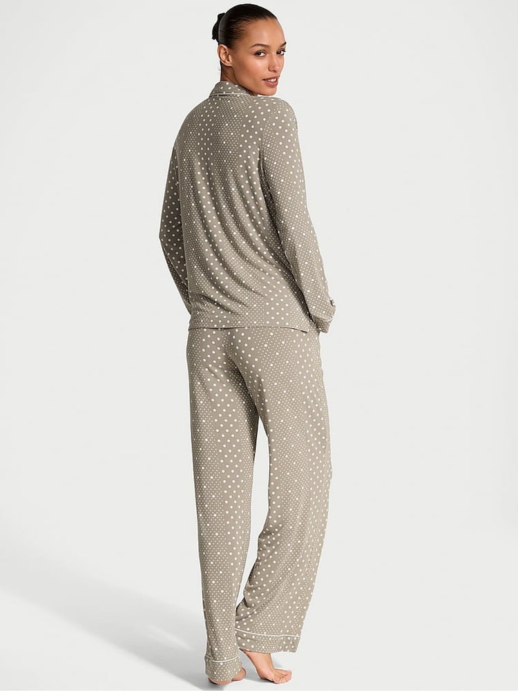 Victoria's Secret Turtle Dove Grey Dots Modal Long Pyjama Set - Image 2 of 3