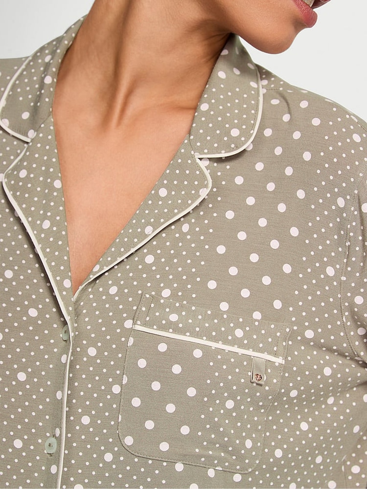 Victoria's Secret Turtle Dove Grey Dots Modal Long Pyjama Set - Image 3 of 3
