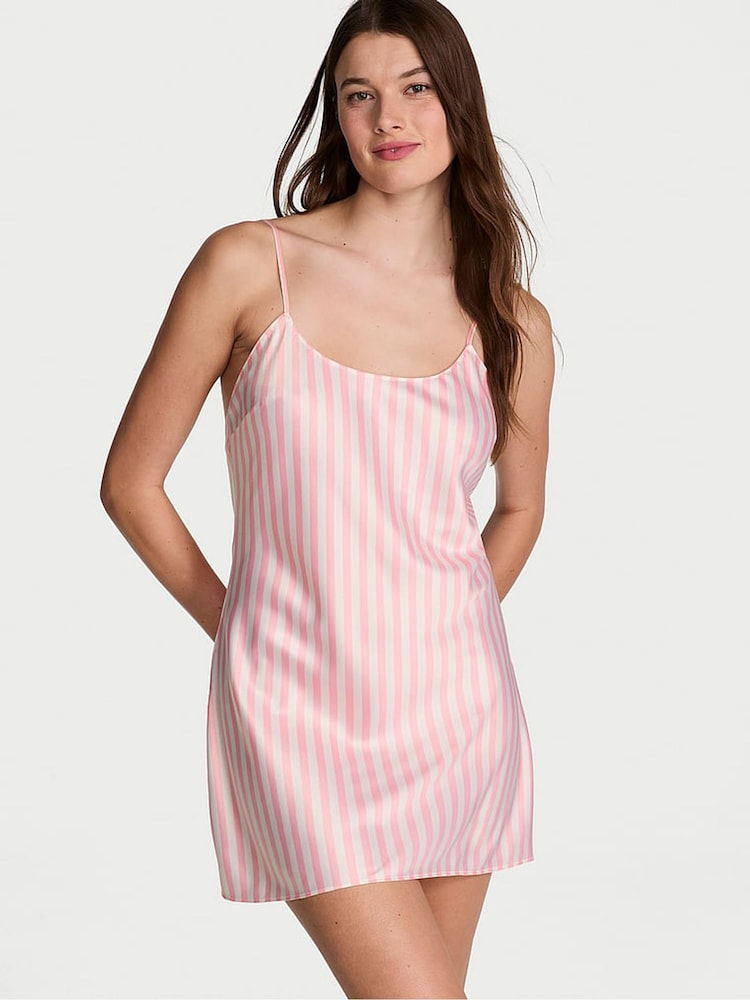 Victoria's Secret Pretty Blossom Pink Stripe Satin Slip - Image 1 of 3