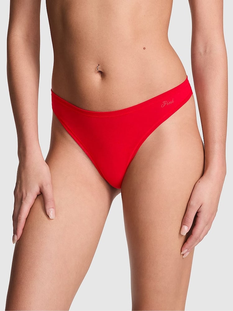 Victoria's Secret PINK Vermillion Red Thong Cotton Knickers - Image 1 of 3