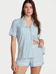 Victoria's Secret Blue Variegated Stripe Modal Short Pyjama Set - Image 1 of 2