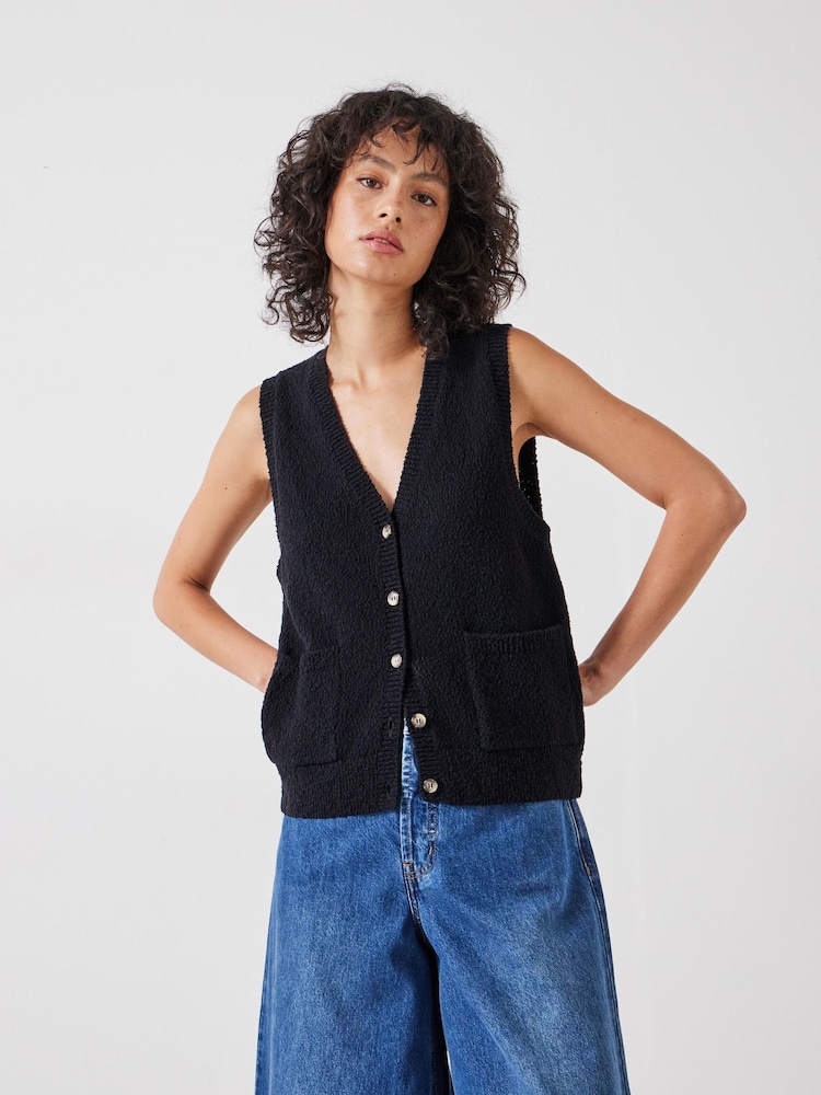 Hush Black 100% Cotton Ottiline Knitted Waistcoat - Image 1 of 5
