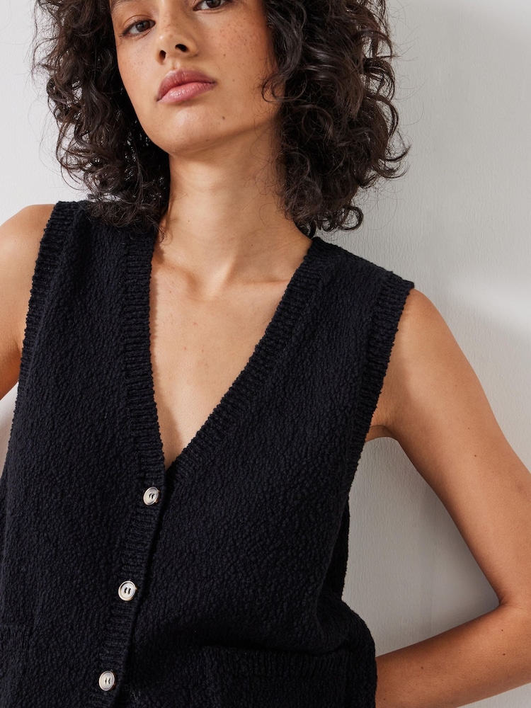 Hush Black 100% Cotton Ottiline Knitted Waistcoat - Image 4 of 5