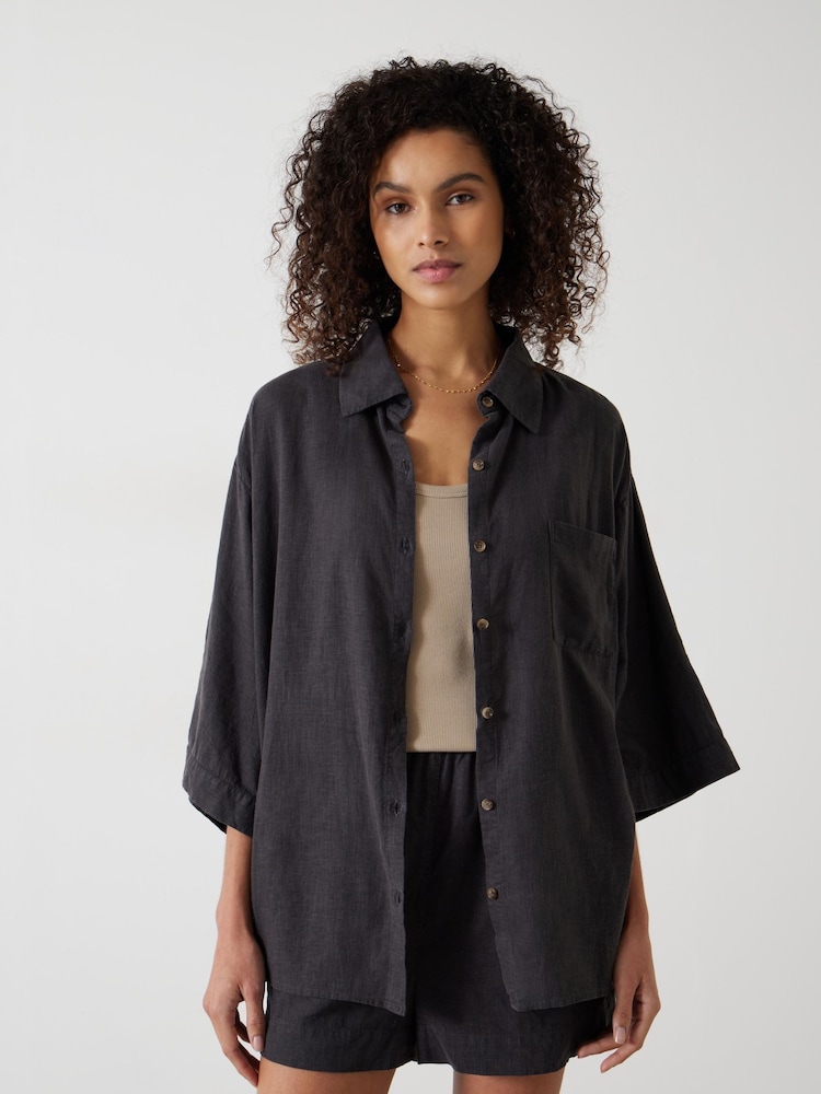 Hush Black Lana Linen Blend Shirt - Image 1 of 4